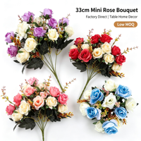 Vente en gros de bouquets de roses artificielles en soie à 12 têtes, bicolores, pour la décoration de la maison, les mariages, la Saint-Valentin, la fête des mères