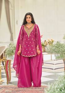 Ensemble élégant de salwar kameez brodé pour femmes, pantalon palazzo à jambes larges, tenue Kurti avec dupatta pour les fêtes et les mariages - Product Image 3
