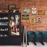 Letrero Metálico Retro Sunoco Oil, Decoración de Pared con Temática de Gulf Oil para Taller de Reparación de Autos, Garaje, Cueva de Hombre, Decoración de Autos