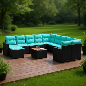 Ensemble de canapés de patio en polyrotin noir avec coussins, 12 pièces, mobilier de jardin, sièges d'extérieur, style contemporain - Product Image 2