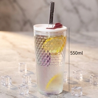 550ml Iridescent glazen rietjesbeker, hittebestendig glazen tumbler met rietjesdeksel en gratis glazen rietje