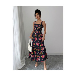 Women's Strappy Viscose <b>Dress</b> 125 Cm Length Casual Floral Print Midi <b>Dress</b> - Product Image 3