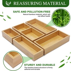 Bamboo Desktop Storage Box Rectangle 18L Office Organizer For Bedroom <b>Study</b> Bathroom <b>Desk</b> - Product Image 3