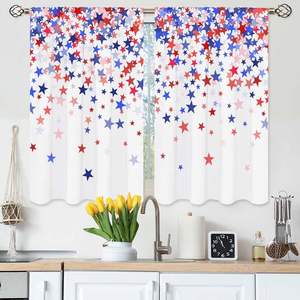 Rideaux de cuisine drapeau USA, bleus et rouges, à motifs étoiles tombantes, rideaux courts à volants pour café, petites fenêtres, 2 panneaux - Product Image 1