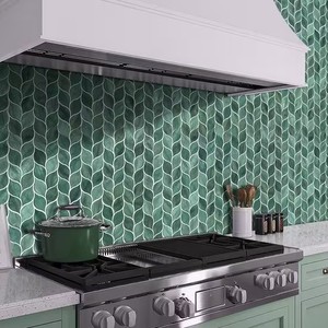 Mosaico de Vidrio con Forma de Hoja Verde para Pared, Estilo Moderno Decorativo, Calidad Premium, Fabricación Personalizada en Fábrica de Foshan, China - Product Image 4