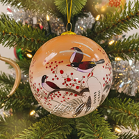 Boule de Noël en verre peinte à la main de haute qualité, motif paysage chinois fleurs et oiseaux, personnalisée en usine, pour cadeaux commémoratifs et ventes.
