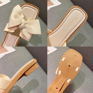 Women's Fashion Trend Square <b>Open</b> <b>Toe</b> Mules Full Flat Slippers with Bow for Autumn Outdoor Use Light PVC Insole Daily Wear <b>Shoe</b> - Product Image 3