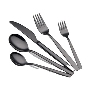 Couverts noirs royaux ensemble de dîner table de mariage couverts en acier inoxydable fait à la main couteau de luxe de mariage doré - Product Image 1
