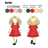 Robe décontractée pour enfants style doux, tissu doux pour la peau, vert et blanc à pois, manches courtes, ourlet à volants, robe trapèze pour filles, personnalisable ODM