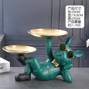 Cool Resin Dog Statue Black 2 Metal Trays with Cute Glasses French Bulldog Figurine Sculptures Home <strong>Decor</strong> Gift - Product Image 2
