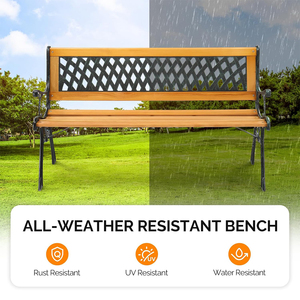 Banco de Pátio de 50'', Móvel Externo com Estrutura de Ferro Fundido e Madeira, Sofá de Varanda, Cadeira de Caminho à Prova de Intempéries - Product Image 6