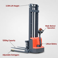 Gerbeur électrique HELI 1200 kg 3,5 m avec batterie au lithium, gerbeur autoporté, stabilisateurs réglables, gerbeur électrique pour entrepôt