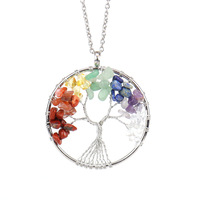 Vente chaude Pierre Naturelle Arbre de Vie Chakra Améthyste Rose Quart À La Main Fil Ficelle Pierres Précieuses Pendentif Collier Bijoux Femmes