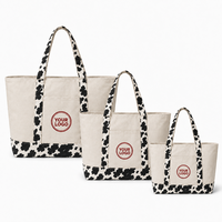 Sac en toile à imprimé vache, patchwork, avec logo personnalisé, sac fourre-tout en coton, ensemble cadeau monogrammé, vente en gros, chapeau bob, pochette à cosmétiques