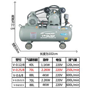 Compresor de aire de pistón accionado por correa Mzb 0.258 2.2kw portátil lubricado con aceite para carpintería y pintura - Product Image 4