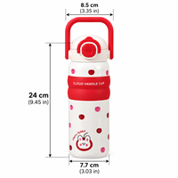 Bouteille d'eau isotherme à double paroi en acier inoxydable 316, 20 oz, avec poignée, design mignon, anti-fuite, pour enfants et école
