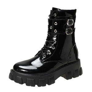 2024 Fashion Leisure PU Leather Lace <strong>up</strong> <strong>Zip</strong> <strong>up</strong> Roman Calf High Chunky <strong>Boots</strong> Womens <strong>Boots</strong> - Product Image 5