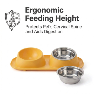 Bol double pour animaux de compagnie en acier inoxydable avec base antidérapante, nourrisseur pour chat et chien en métal SUS304, facile à nettoyer, bol double pour animaux de compagnie en acier inoxydable - Product Image 3