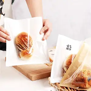 사용자 정의 식품 등급 투명 전면 창 다크 브라운 흰색 기름 증거 크래프트 종이 다시 3 측면 열 봉지 빵 도넛 포장