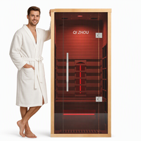 Sauna infrarouge compact pour une personne Qizhou Home Spa, avec thérapie par lumière rouge, en bois de pruche canadien.