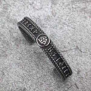 Unisex Viking Symbol Tibetan Silver 06709 Steel Color Geometric Open C Shape <b>Bracelet</b> for Gift and Clothing <b>Matching</b> - Product Image 1