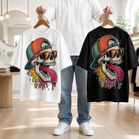 Kaos Jersey Grafiti Tengkorak Kartun Pria Ukuran Besar Kerah Bulat Lengan Pendek Hip Hop Bernapas Gaya Jalanan Pakaian Harian Pesta Kustom