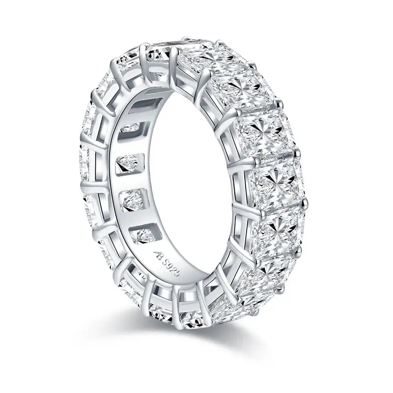 Best Selling Trendy 925 sterling silver 0.5CT Cubic Zirconia radiant cut eternity wedding Tennis Rings For Women