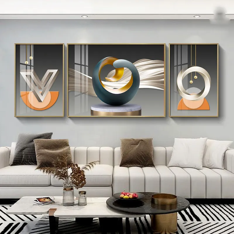 Modern minimalist nordic living room wall hanging painting light luxury atmosphere triptych