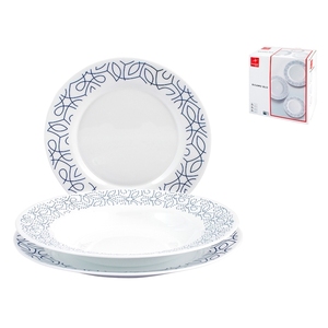 Set di 18 piatti in vetro opalino Toledo con decorazioni blu - Product Image 1