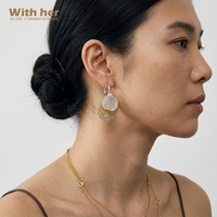 Anting-anting liontin daun Ginkgo emas dan perak campuran vintage Withher untuk kelopak logam bertekstur, bunga modis, pernyataan gaya wanita untuk pesta