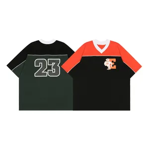 Renk eşleştirme Raglan v yaka beyzbol üniforma T-shirt erkekler gevşek Hip-Hop spor yarım kollu T-shirt erkek Patchwork gömlek