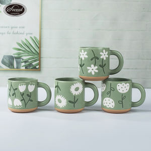 Tazza di <span class=keywords><strong>caffè</strong></span> nordica dipinta a mano gialla tazza di <span class=keywords><strong>caffè</strong></span> personalizzata con fiori tazza di grande capacità per la colazione latte farina d'avena in gres ceramica tazze - Product Image 2