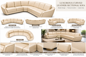 Sofá Seccional Modular en Forma de L de Cuero Crema Curvo de Lujo, Muebles Modernos para Sala de Estar, Tapicería Elegante y Cómoda - Product Image 3
