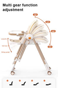 Chaise haute pliable pour bébé avec roues verrouillables, dossier inclinable réglable, double plateau amovible, housse en PU facile à nettoyer, chaise de repas pour tout-petit - Product Image 4