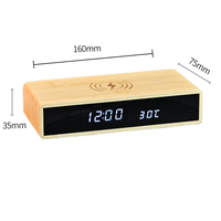 Reloj Despertador Digital LED de Bambú con Cargador Inalámbrico, 3 Niveles de Brillo y Temperatura Ajustables, para Dormitorio u Oficina, en Promoción