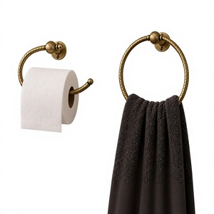 Porte-serviette mural rond en laiton antique, accessoires de salle de bain en métal, support de serviette de luxe, décoration intérieure moderne pour la maison - Product Image 1