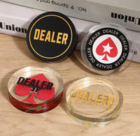 Bouton de croupier en verre cristal rond avec logo personnalisé, transparent et solide, marqueur de table de poker, accessoires de jeu de casino Texas Hold'em