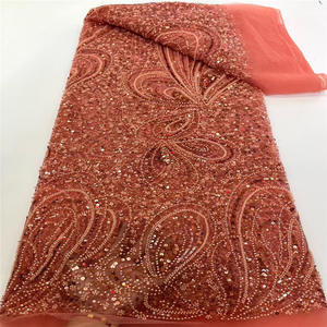 Haute qualité français Tulle dentelle <span class=keywords><strong>tissu</strong></span> respirant brodé africain maille Net paillettes tricoté mariée robe de soirée de mariage trame - Product Image 6