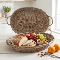 Ensemble de plateaux ronds en osier tressé, grand plateau de table basse rond en osier, petit plateau personnalisé, plateau de service en osier tressé fait main