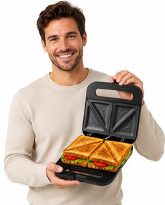 Machine à sandwichs électrique, plaques antiadhésives 1000W, noire, idéale pour les sandwichs grillés, les tuna melts, les omelettes, les toast français, le petit-déjeuner - Product Image 6