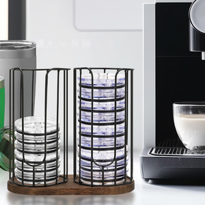 Dispensador de vasos de papel desechables de metal para encimera, organizador de estación de café, soporte para tapas, estante de almacenamiento con base de madera, venta al por mayor - Product Image 6