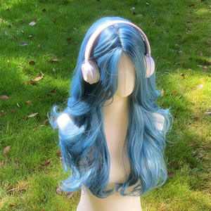 Peluca Larga Rizada Azul Niebla con Flequillo Lateral de 55cm, Fibra Kanekalon, Línea de Cabello Natural, Encaje Transparente para Mujer - Product Image 4