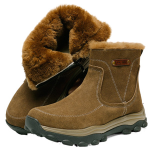 Chuwai Men's Sheepskin Snow <b>Boots</b> Thick Wool Lined Anti Slip Suede Mid Top Winter Outdoor <b>Boots</b> Low Heel - Product Image 4