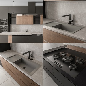 PA Luxury European Black Lack Moderne Küchen schränke mit künstlichem Marmor und Harz - Product Image 2