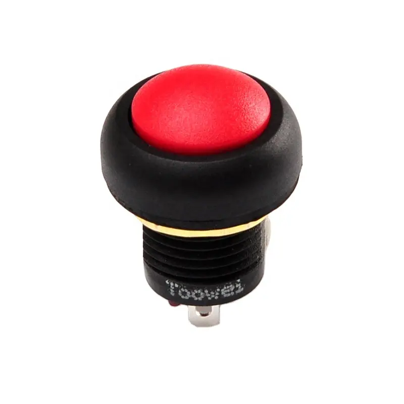 12mm Red Mushroom Head Emergency Stop Push Button Switch Black Plastic Self-locking