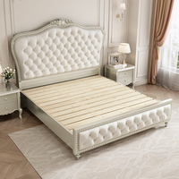 Lit double de 1,8 m de style américain et européen, finition en cuir, bois massif, design moderne et simple, style français, ensemble de chambre à coucher