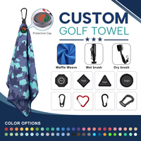 Serviettes de golf en microfibre gaufrée avec logo personnalisé, aimant de la plus haute résistance, imprimées par sublimation, avec clip magnétique