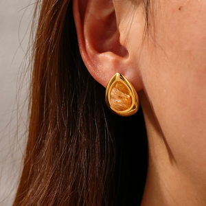 <b>Hot</b> Selling 18K Gold Plated 304 Stainless Steel Vacuum Electroplating Natural <b>Stone</b> Geometric Handmade Earrings For Women - Product Image 1