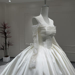 Abito da Sposa Stile Principessa Xx41 Senza Spalline con Schiena Allacciata Ricamo Arricciato in Raso Lungo Jancember - Product Image 4