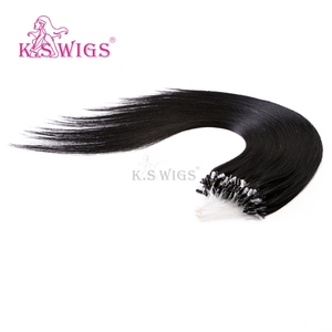 Extensions de cheveux humains Remy KSWIGS à micro-boucles, extensions de cheveux à micro-liens, cheveux naturels non traités, noir naturel, pour salon - Product Image 5